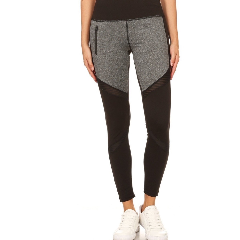 Women's Gray Nylon Blend Premium Front Panel Mesh Accent Leggings